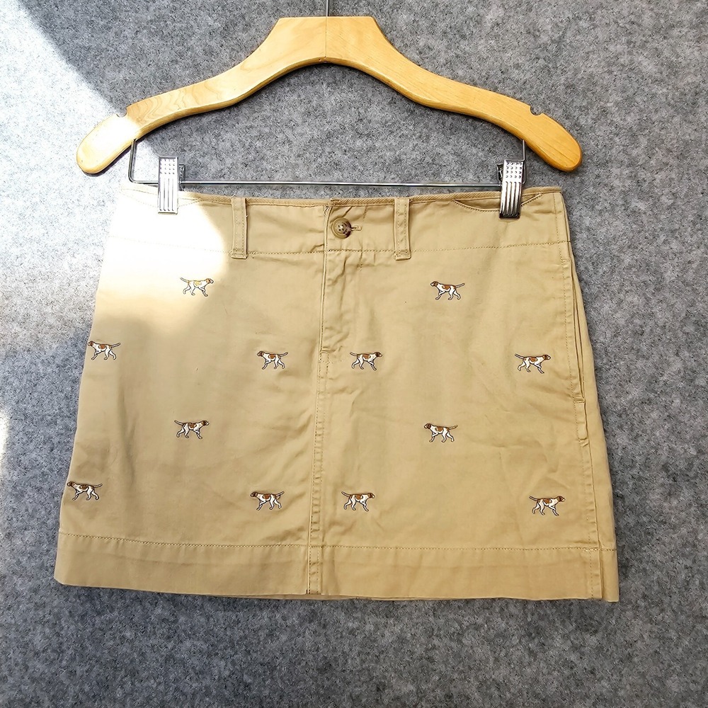 Polo RALPH LAUREN Mini Skirt Girls 16 XL Tan Khaki Dogs Preppy Ultra Super